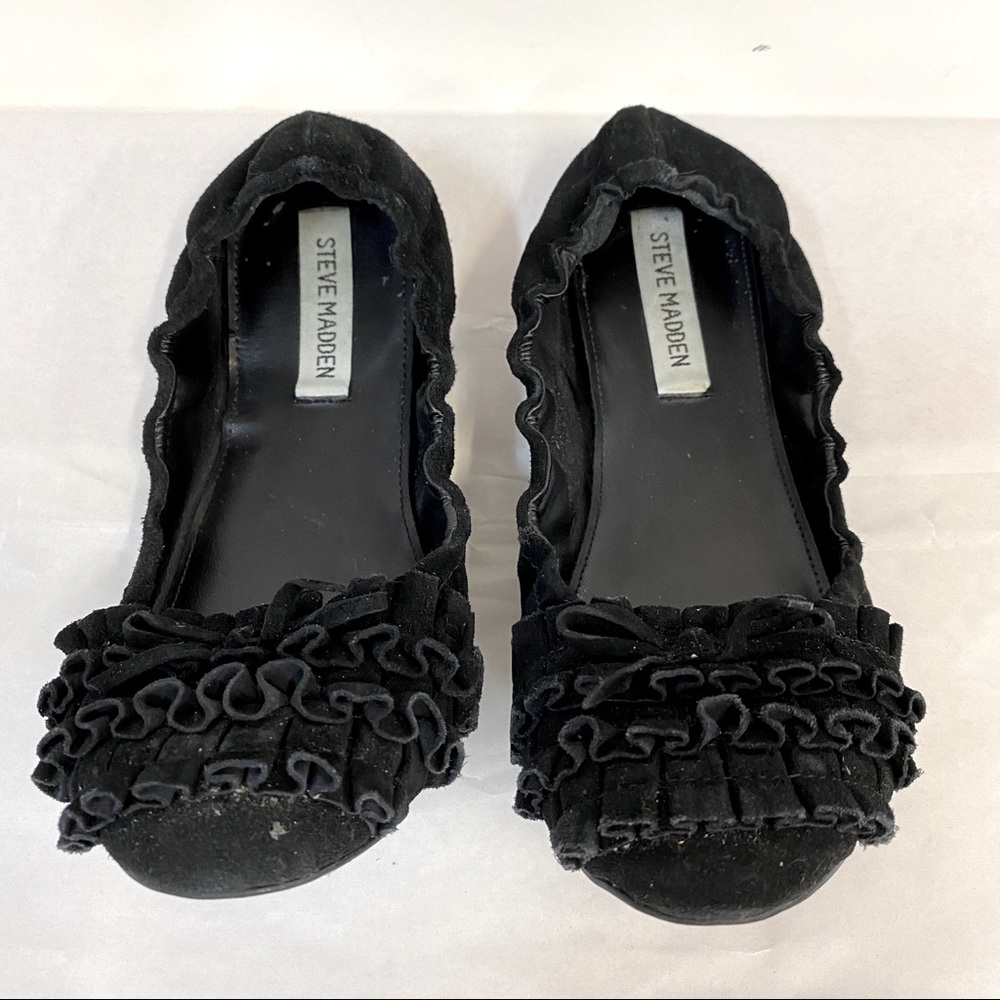 Steve Madden Black Suede Ruffle Flats
